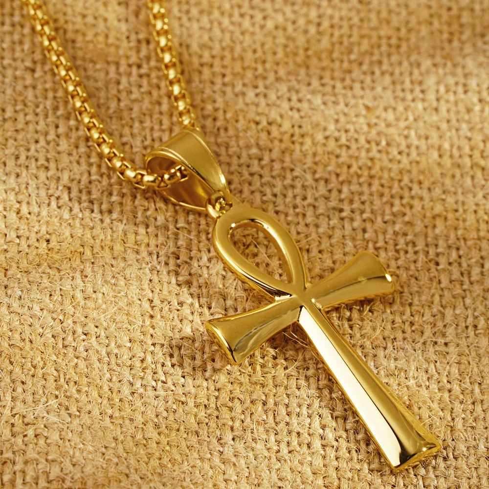 Custom Jewelry Ancient Egyptian Cross Of Life Simple Man Cross Stainless Steel Religious Necklace