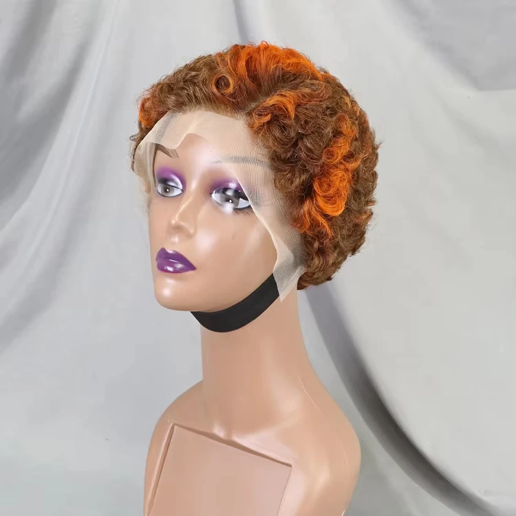 Perruque Pixie Cut Short Bob Human Hair 13x4 Lace Frontal Wigs Factory Wholesale Black Women Transparent Lace Curly Pixie Wig