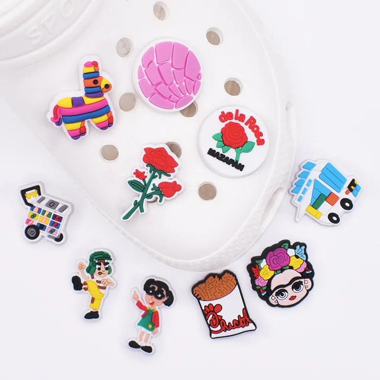 mexican styles pvc rubber shoe charms for clog decoration custom wholesale Via