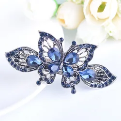 CHF842A Hot Selling Vintage Fashion Blue Rhinestones Barrettes Fashion Flower Butterfly Barrette Hair Accessories