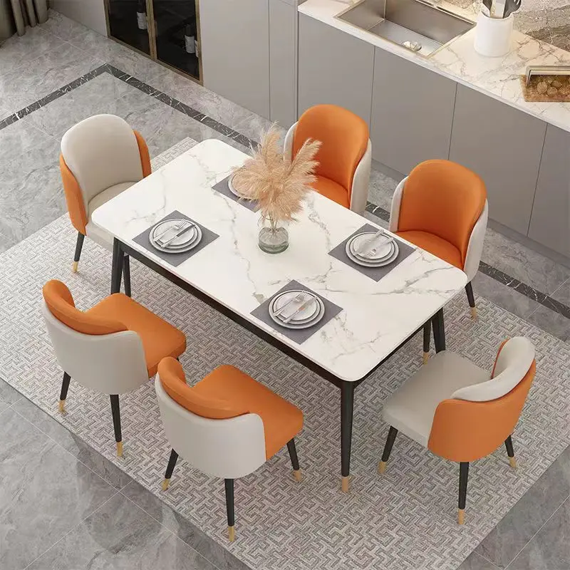Light luxury marble dining table and chair combination rectangular small apartment home dining table set