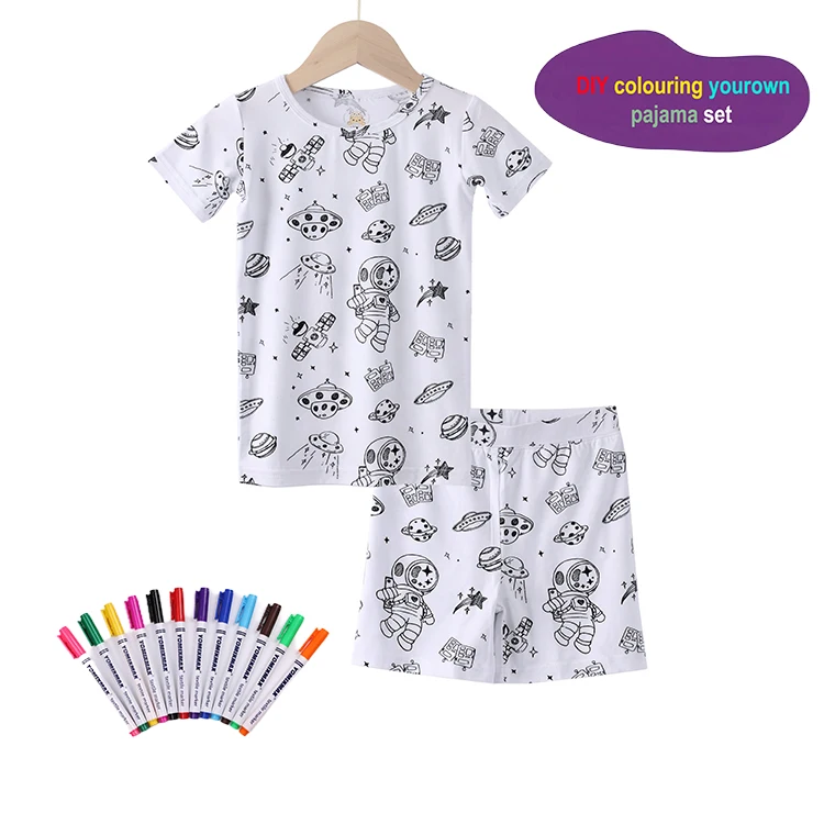 3-6T Loungewear Sleep Wears Children summer short sleeve Sleeping Clothes Graffiti DIY Coloring Kids Boys Girls pajamas sets
