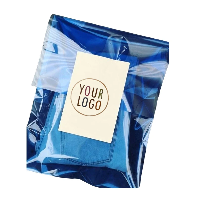 custom logo printed fashion blue plastic gift boutique shopping bag for Clothing Hoodies T-shirt Packaging Bag