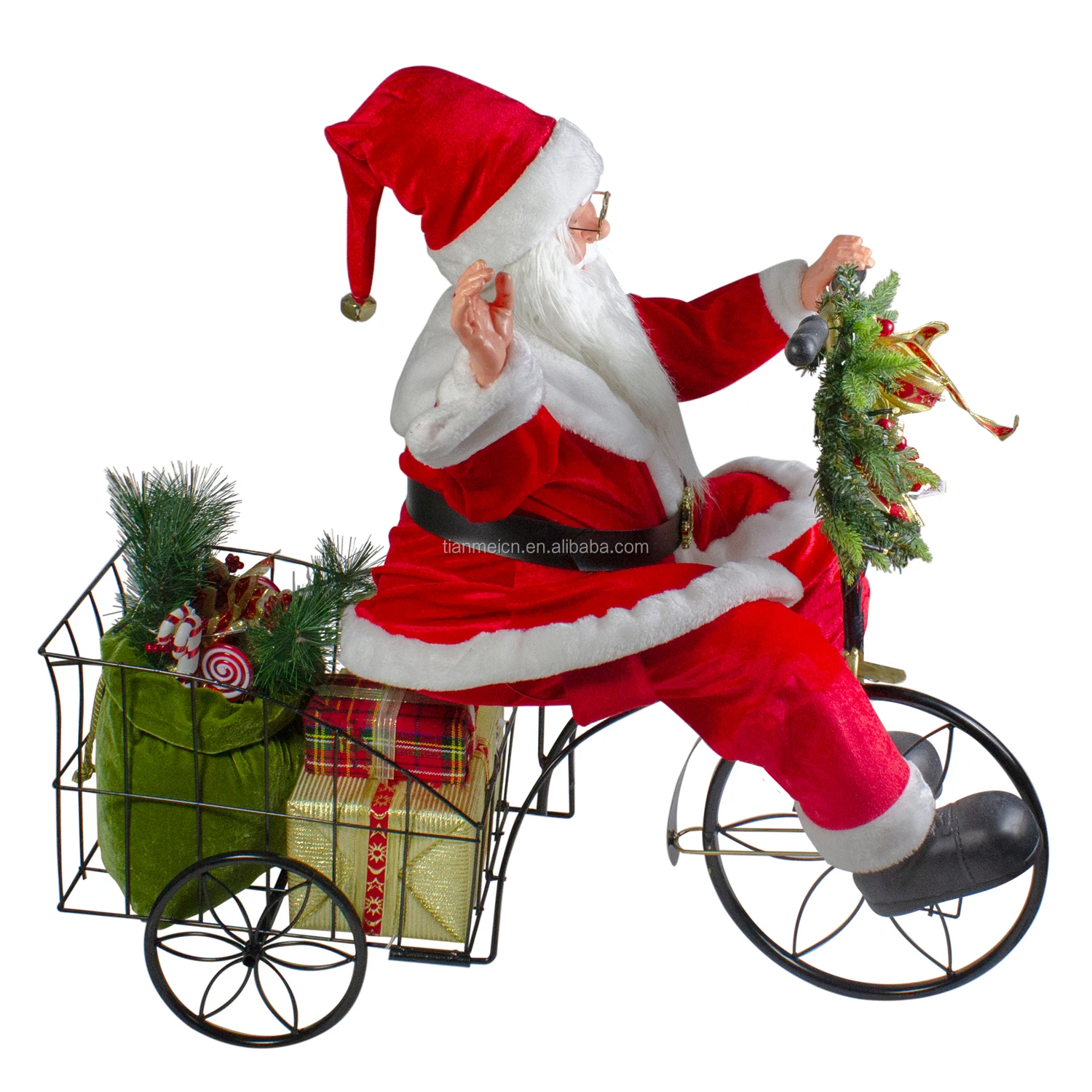 60/80cm led christmas ornament Musical Animated Santa Claus Sitting on Tricycle with Warm Holiday Figurine Decoration Collection