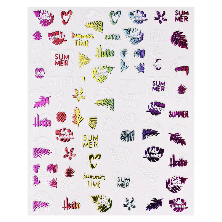 Free sample 3D Nail Art Sticker Color Autumn Leaves Nail Art Sticker Coconut Leaf Pattern Self-Adhesive Holographic Laser