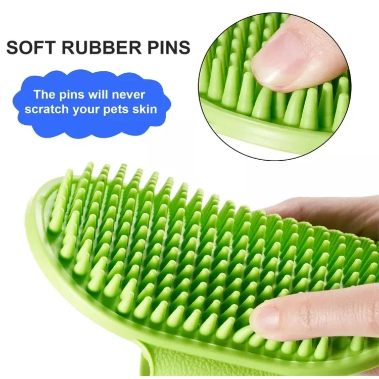 Silicone Dog Grooming Brush  Pet Shampoo Bath Brush Soothing Massage Rubber Comb with Adjustable Ring