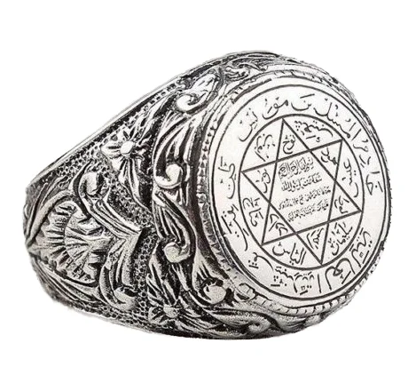 New Design Arabic Jewelry Retro Two-color Necklace Saudi Star Ring 6-12# Plated 925 Thai Silver Customized Jewelry Handmade