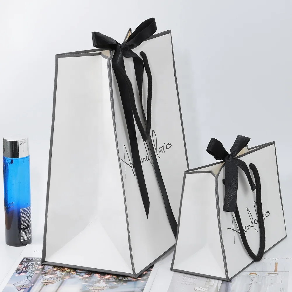 Custom logo printed jewelry Clothing packaging Boutique shopping gift paperbag white Kraft paper bag with handles