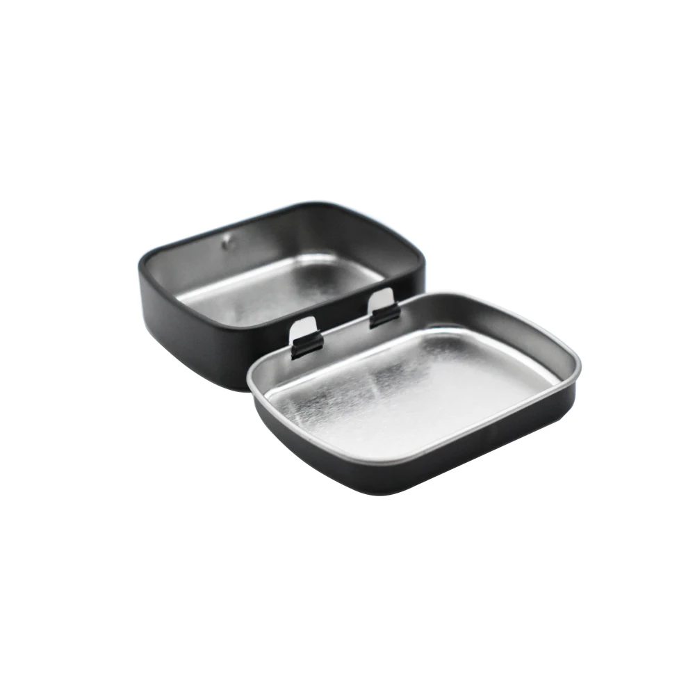 Low Moq Matte Black Mint Candy Hinged Tablet Storage Metal Containers Tin Box