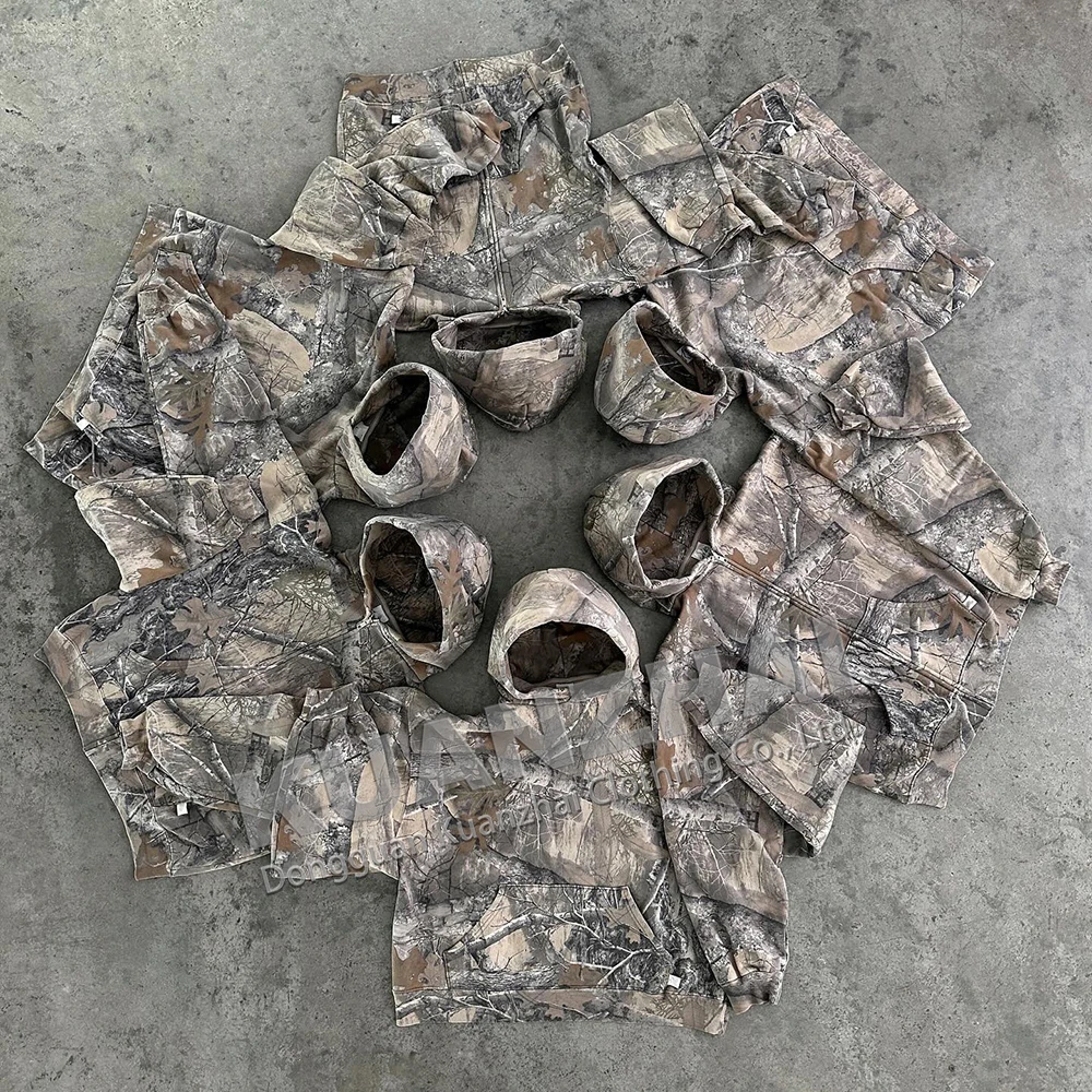Clothing manufacturer hunting camouflage hoodi custom streetwear all over digital realtrees boxy cropped printed camo hoodie men