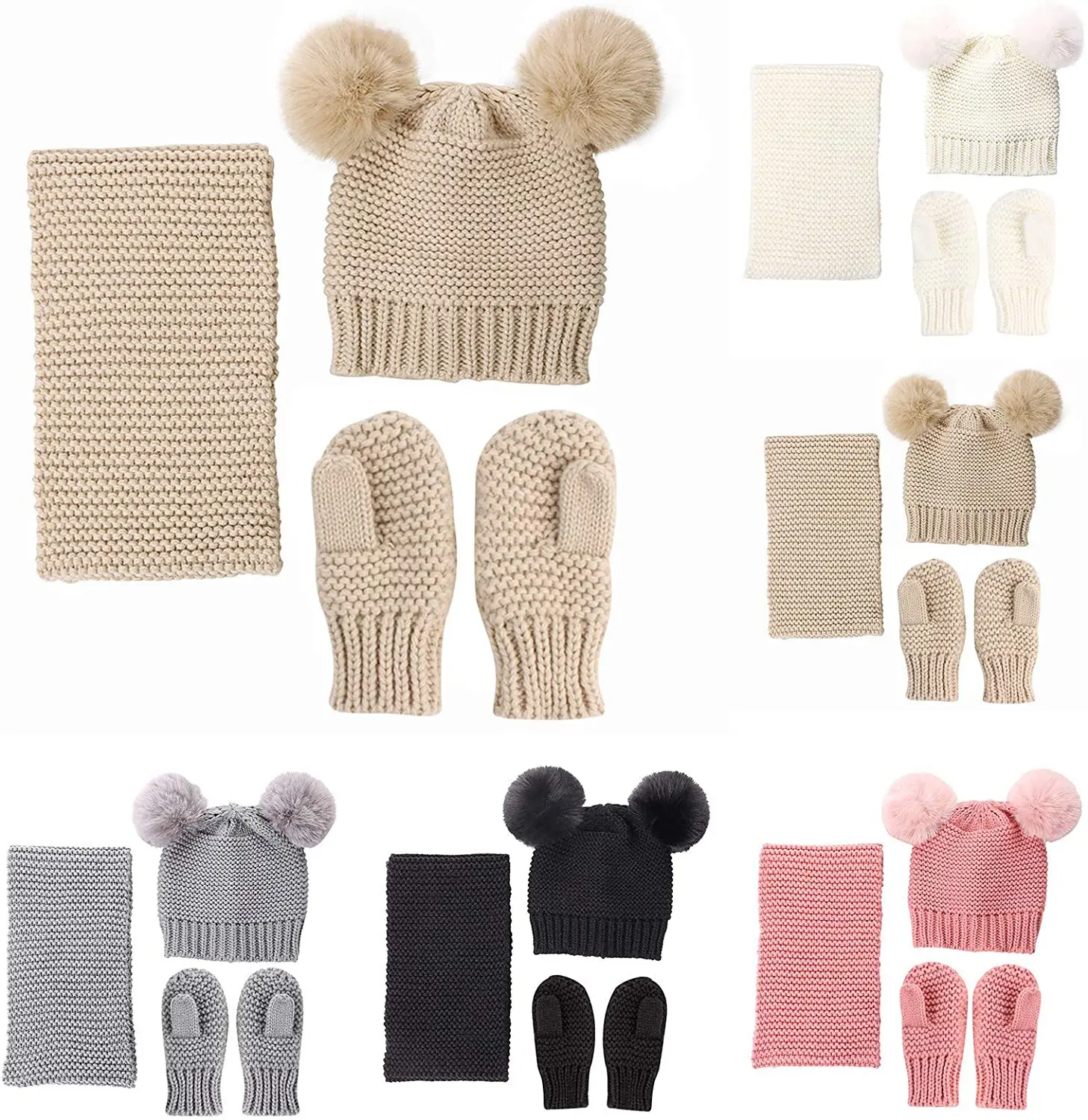 Baby Hat Scarf Glove Three Pieces Set New Winter Cute Crochet Girls Kids Knit Hat Thick Warm Fancy Princess Girls hats