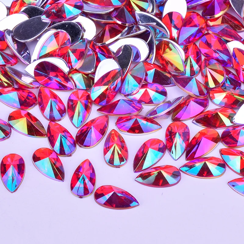 8*13mm 9*18mm Red AB Teardrop Crystal Stones Flatback Acrylic Strass Applique Non Sewing Rhinestones for Handmade Crafts