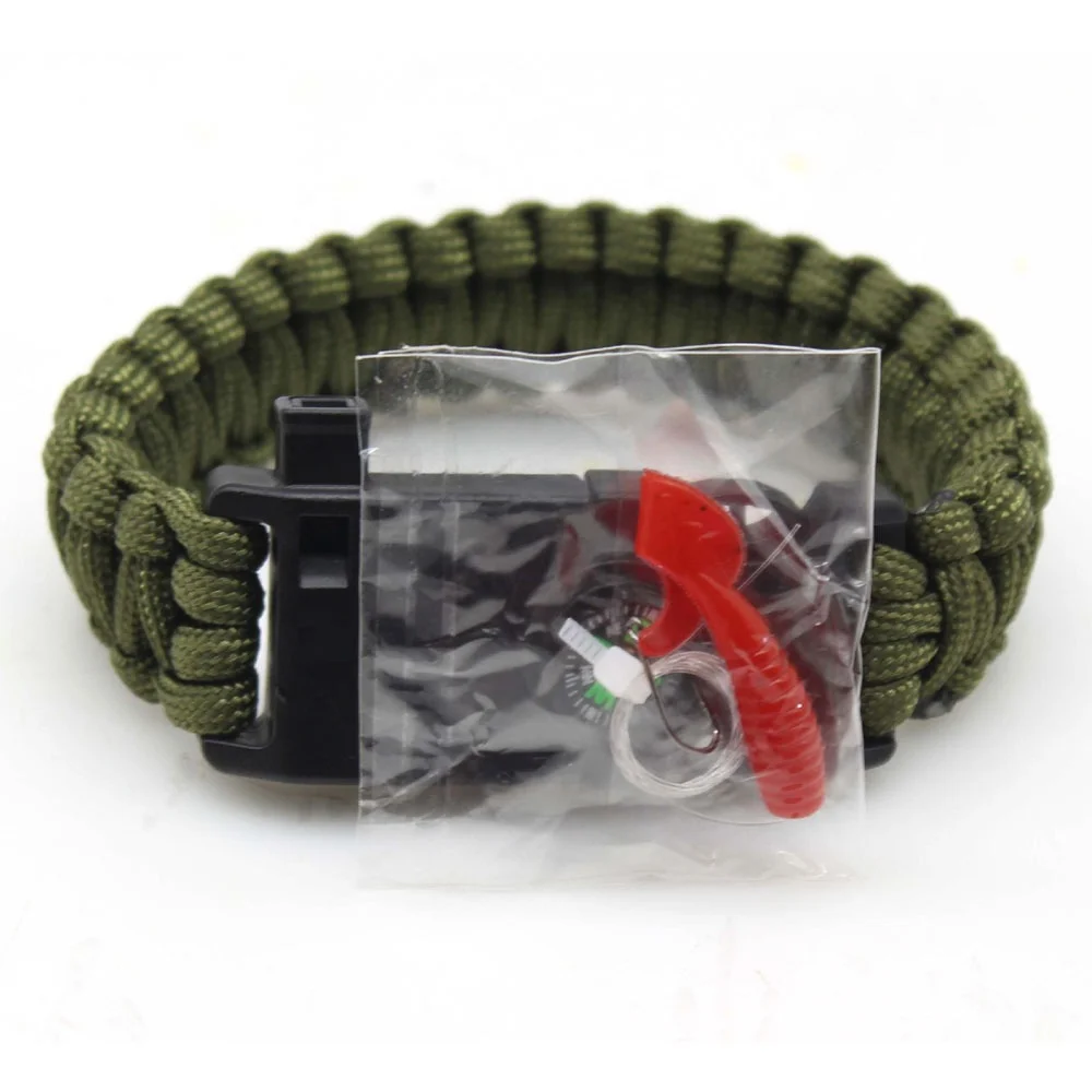 Camping Survival Paracord 550 Strap Wrist Fishing Kit inside Braided Bracelet