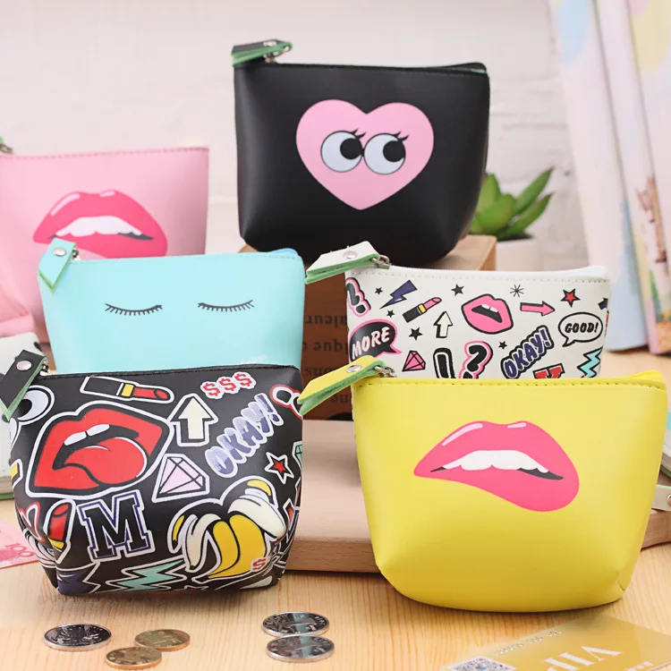 New design girls small coin purse fashion cartoon waterproof coin key case pu leather money storage bag wholesale wallet bag