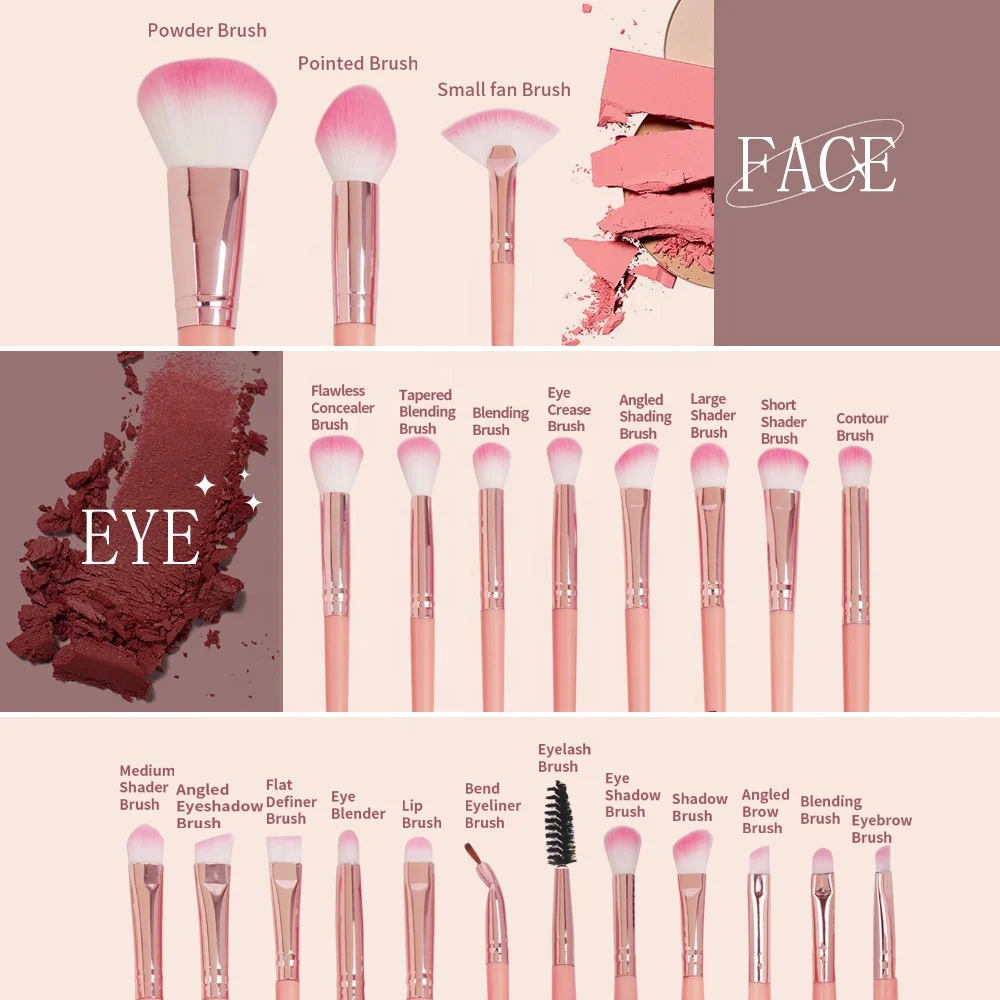 MAANGE Factory Direct Pink Makeup Brushes for Foundation Blusher Eyeliner Best Beauty Tools for Face Blending Cosmetics