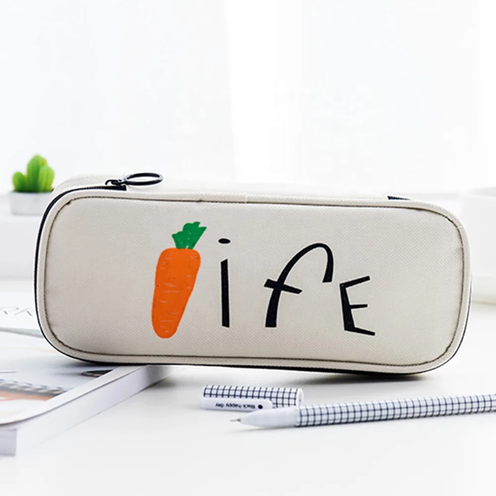 Stationary bag manufacturers multipurpose white/black pencil case with big zipper pencilcase