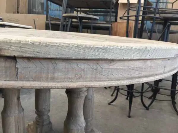 KVJ-7245 antique weathered round recycled elm wood 10 seater dining table