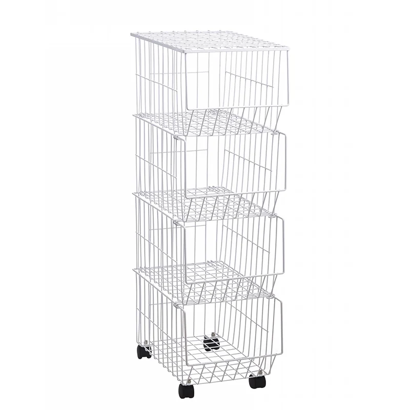 Amazon hot sale rolling storage organizer bin with caster  coffee metal wire basket for kitchen, bath, laundry room