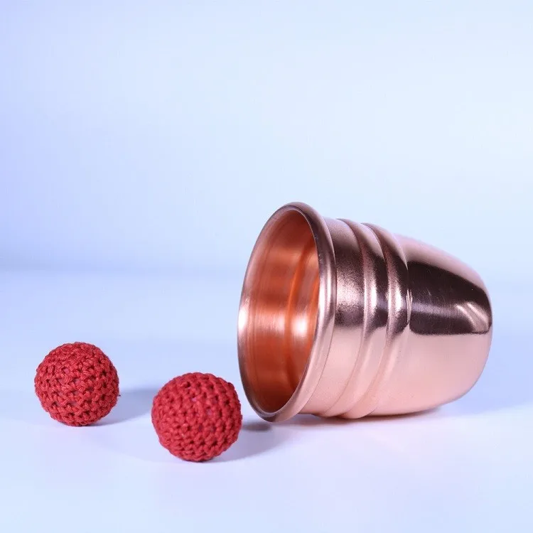 Super Professional Brass Three Cups and Balls Stage Magic Tricks Magician Close Up Magic Illusions Gimmick Props,Copper,Comedy