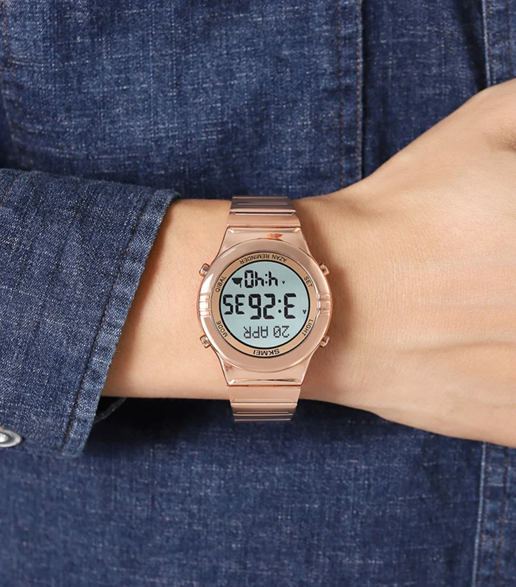 SKMEI 2200 islamic finder qibla direction compass muslim digital al fajr azan watch wrist times prayer black watch for men ultra