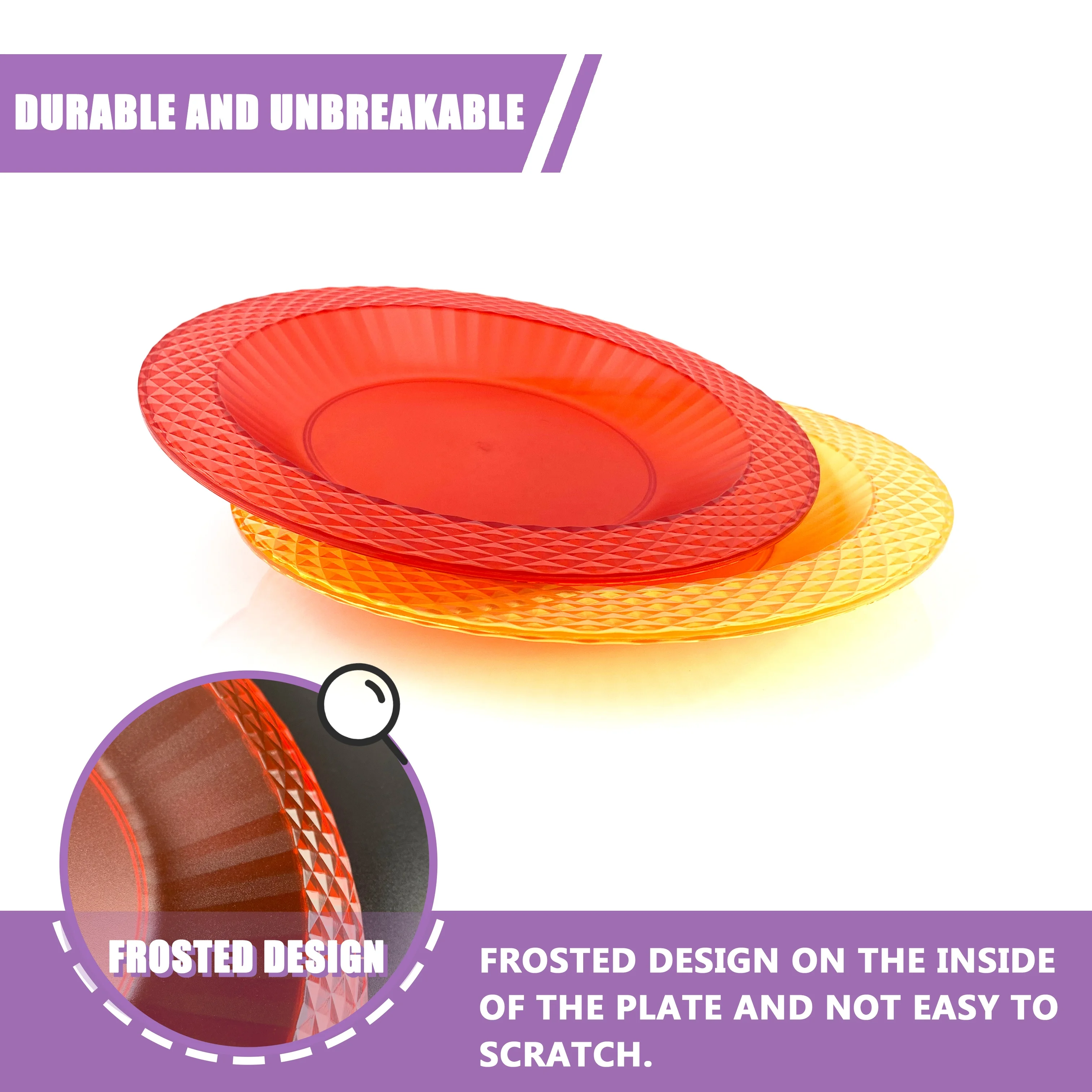 New fashion customized design rainbow color 8.8 in. plastic dinner plate indoor and