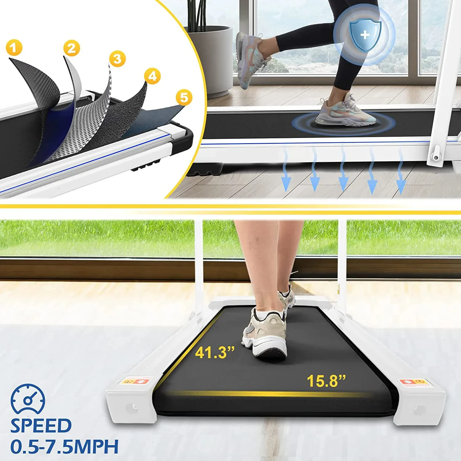 Gymbopro Space-Saving Flat Treadmill Foldable Walking Desk for Home and Office Use
