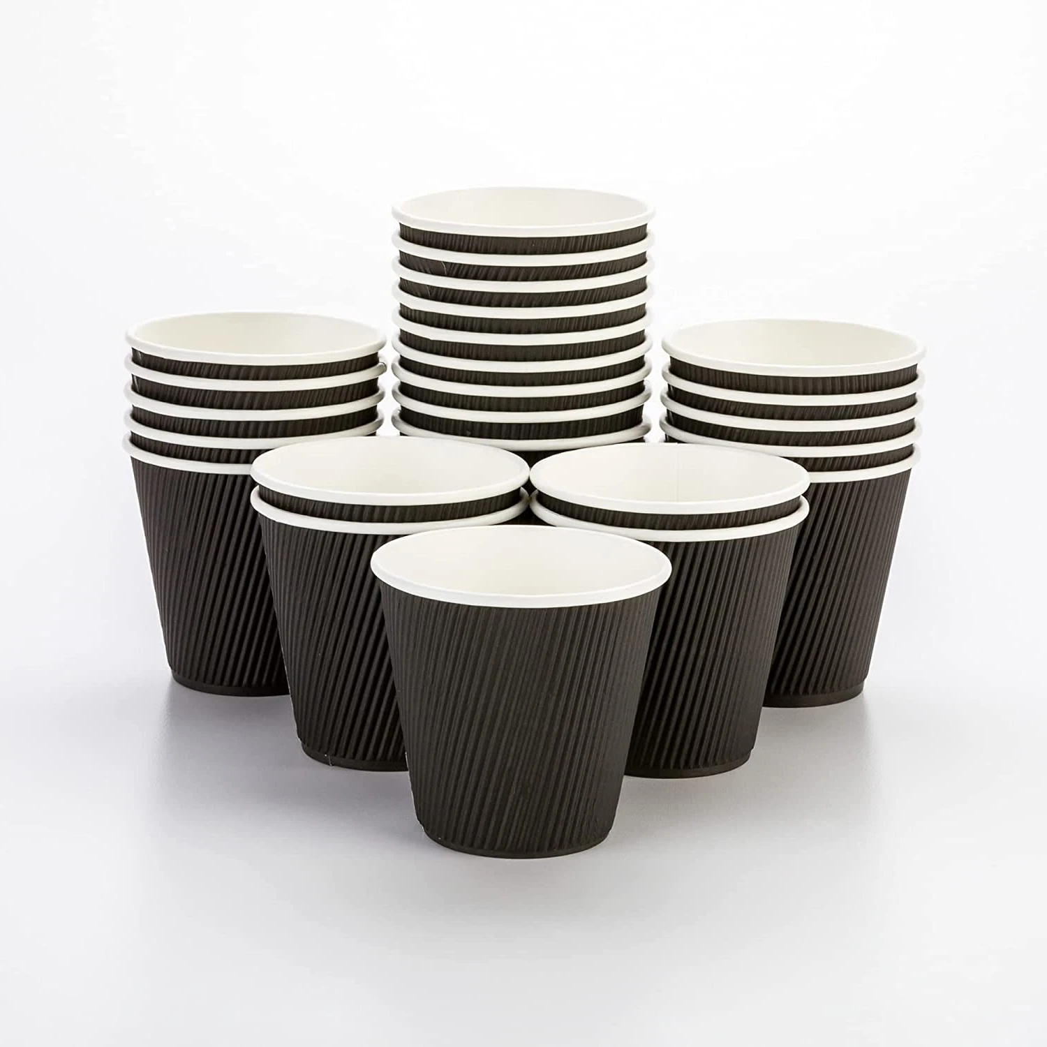 8 oz Disposable Coffee Cup Manufacturer Insulated Corrugated Black Ripple Wall Paper Cup for Juice
