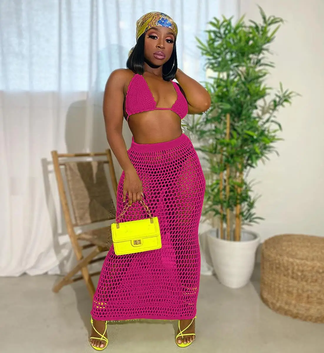 Custom Designers Women Plus Size Two Piece High Waisted Mesh Crochet Bathing Suits Cover Up Skirts Bikini Sets