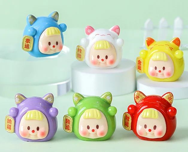 kawaii cute cartoon crafts good luck figurines resins mini dolls human figures rabbit baby Sister girl head 3d people sculpture
