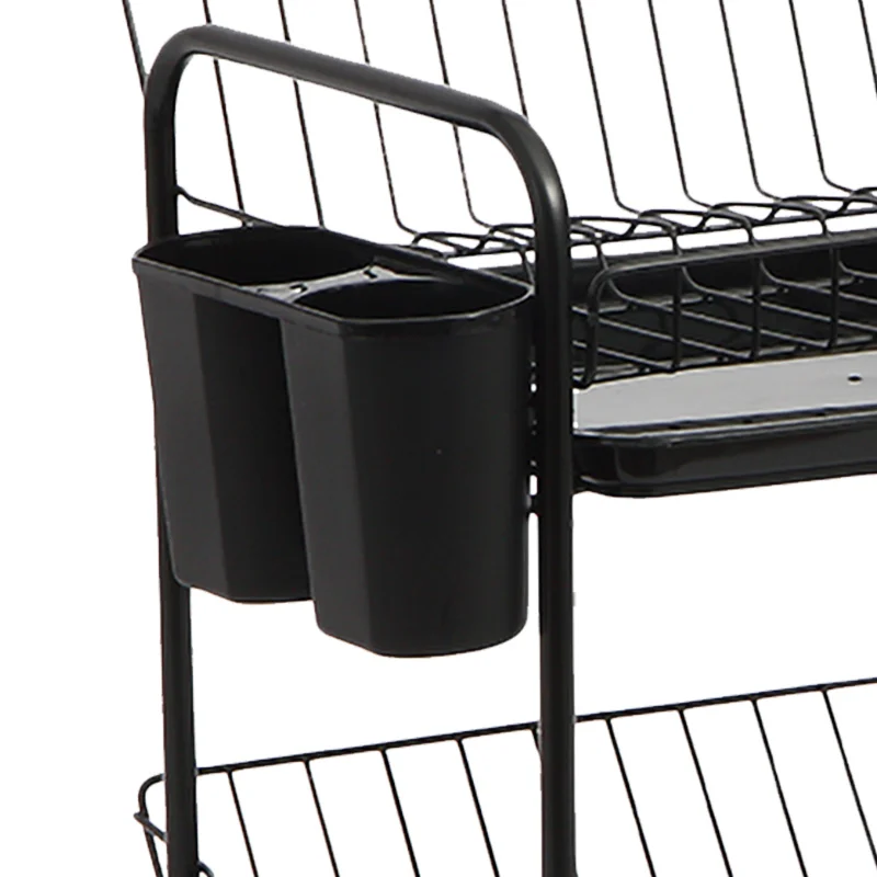 Iron Metal Wire Dish Rack Dryer of 2 Tier Kitchen Organizer Counter Stainless Steel Drainer Plate Storage Cup Rack with PP Tray