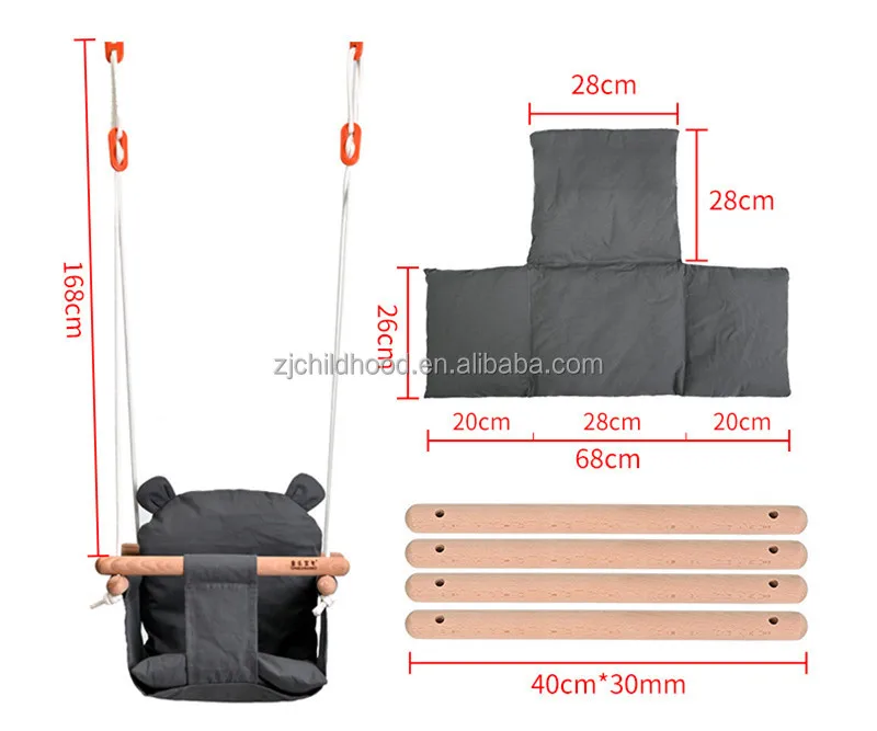 Baby swing chair indoor outdoor wooden canvas swing for garden