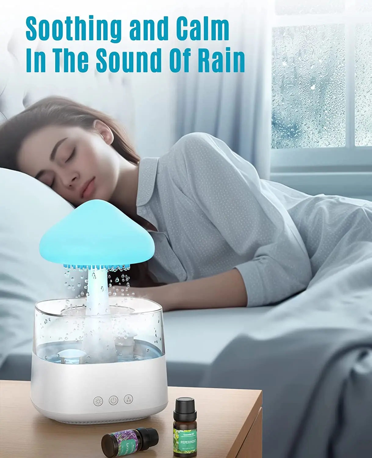 New Arrival Rain Cloud Humidifier Rain Drip Aromatherapy Essential Oil Air Diffuser 450ml 7 Colors Mushroom Humidifier