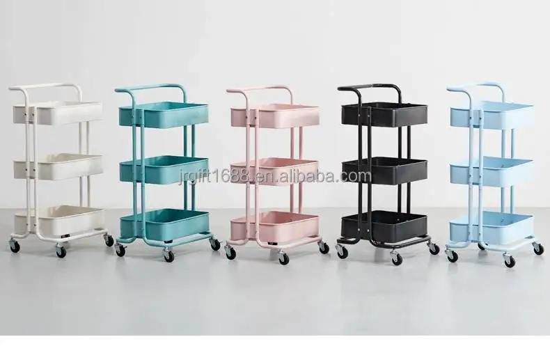 3 Tiers Home Furniture Trolley with Handle Metal Rolling Utility Kitchen Cart Trolley