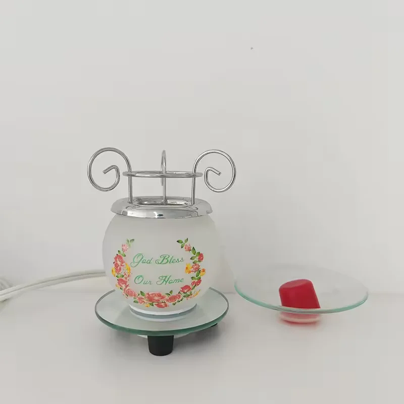 Electric Wax Melt Warmer Aromatherapy Home Decor Candle Warmer Printed Glass and Metal Stove with Glass Base for Home Decor