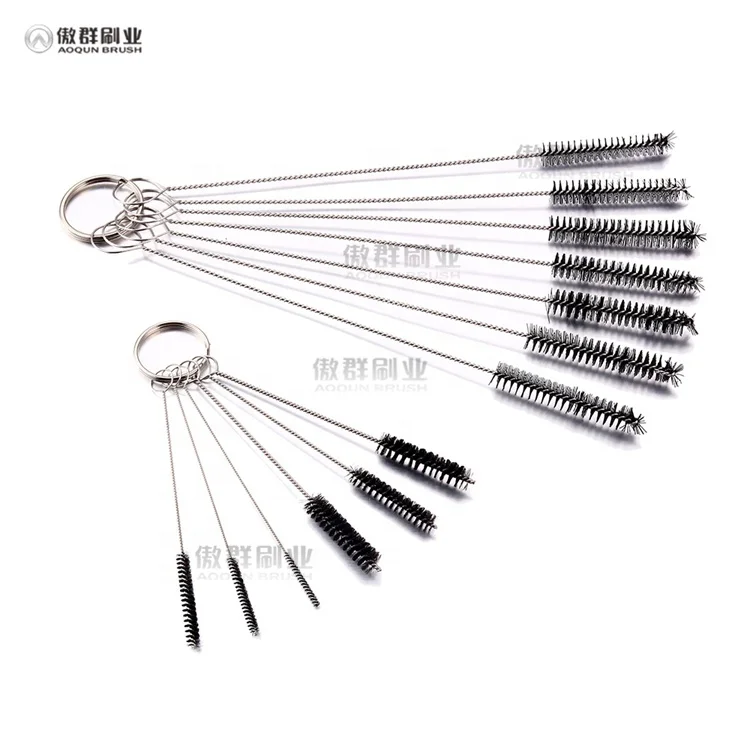 Stainless Steel Accessory Tool Black Nylon Tube Cleaner Brush for Jewelry Keyboards Drinking Straws Glasses