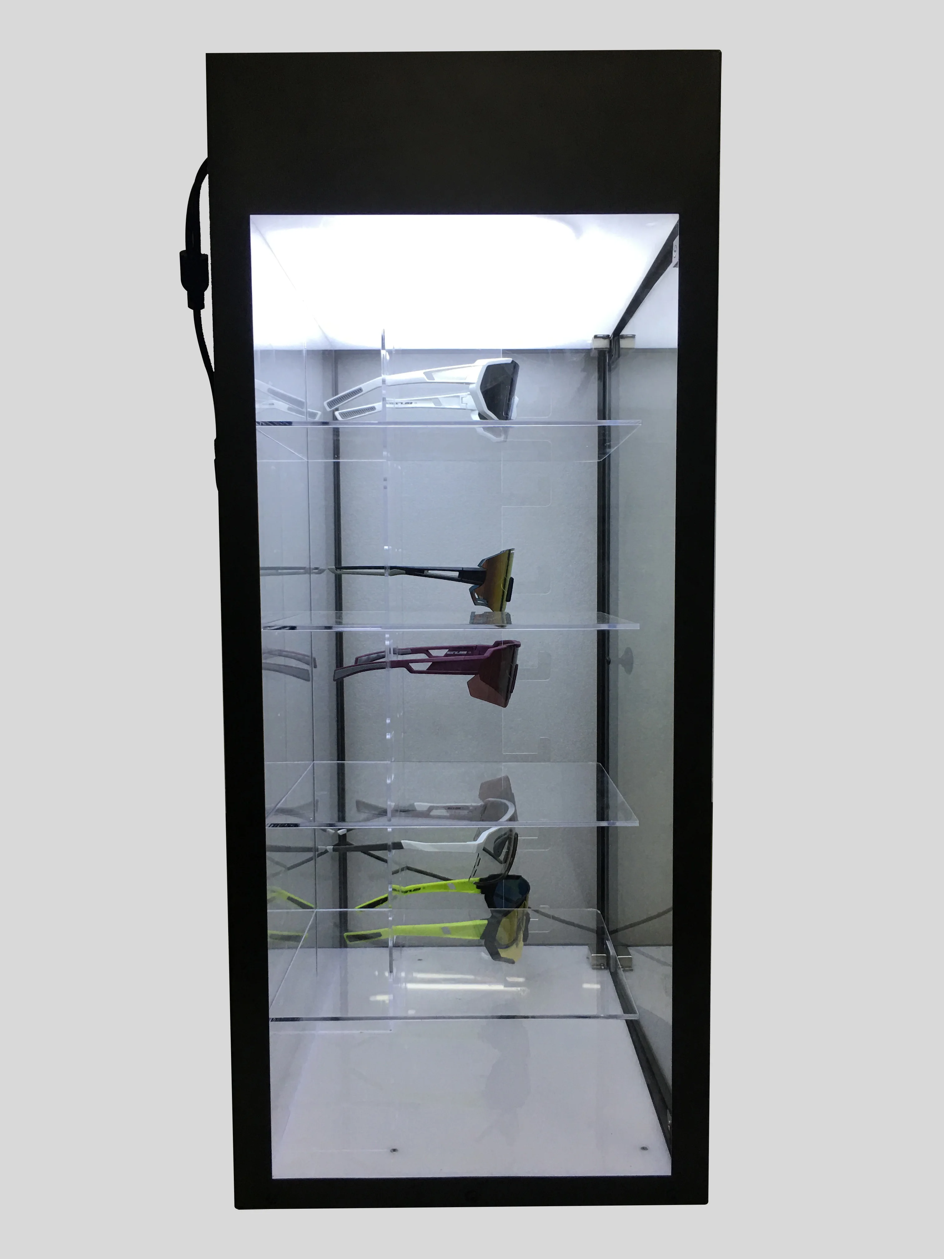 Glasses display stand acrylic plug metal display racks  4 tiers glasses shelf floor stand with LED light for retail shop