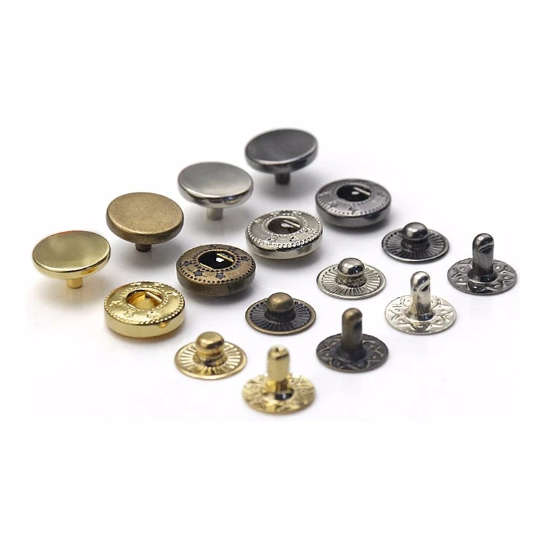 831/633/655 Brass Snap-Fastener Jean Buttons Metal Clothing Leather Rivets Rings Round Eyelets Nail Buckle 8/10/12.5/15 mm Rivet