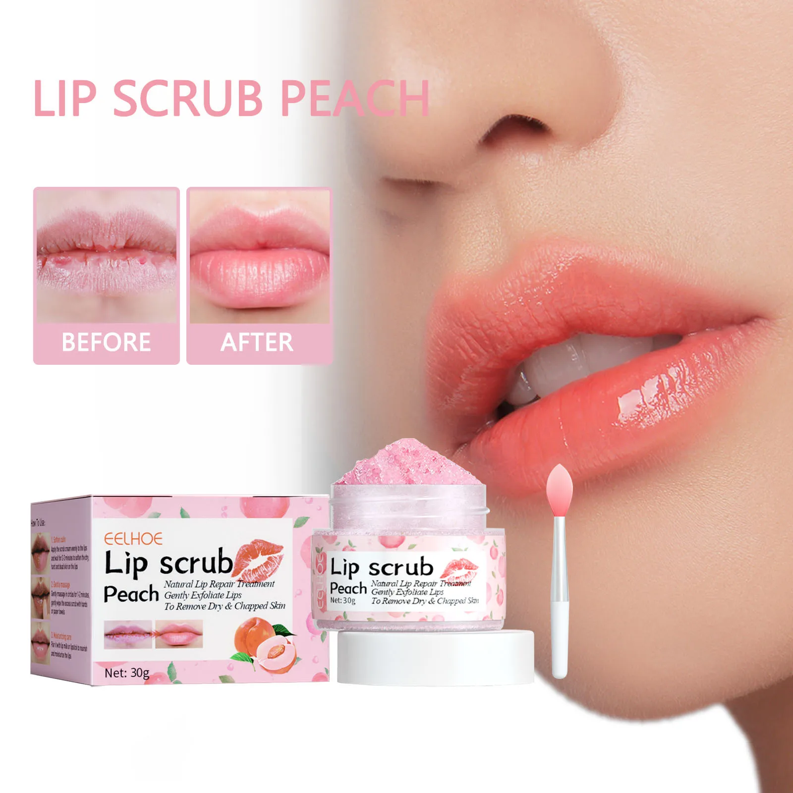 Wholesale Bulk Private Label Honey Peach Lip Scrub Cream Reducing Lip Lines Removing Dead Skin Nourishing Lip Scrub