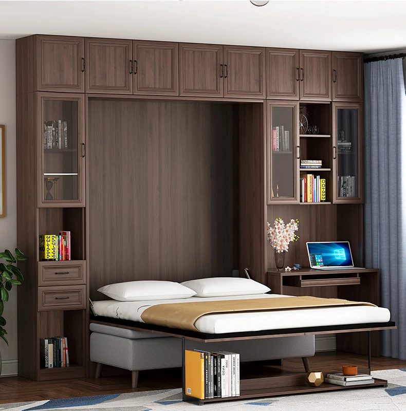 vertical invisible folding customized murphy bed home use multifunctional automatic easy installation wall mounted bed with sofa