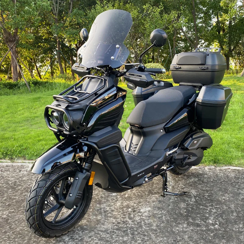 EPA DOT certified adult 150cc gasoline scooter, 85kmh gasoline motorcycle high equipped with side boxes trunk disc brakes