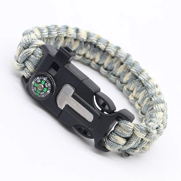Multifunctional survival gear kit fetching flint cutter whistle 7 core saving outdoor compass adventure umbrella rope bracelet