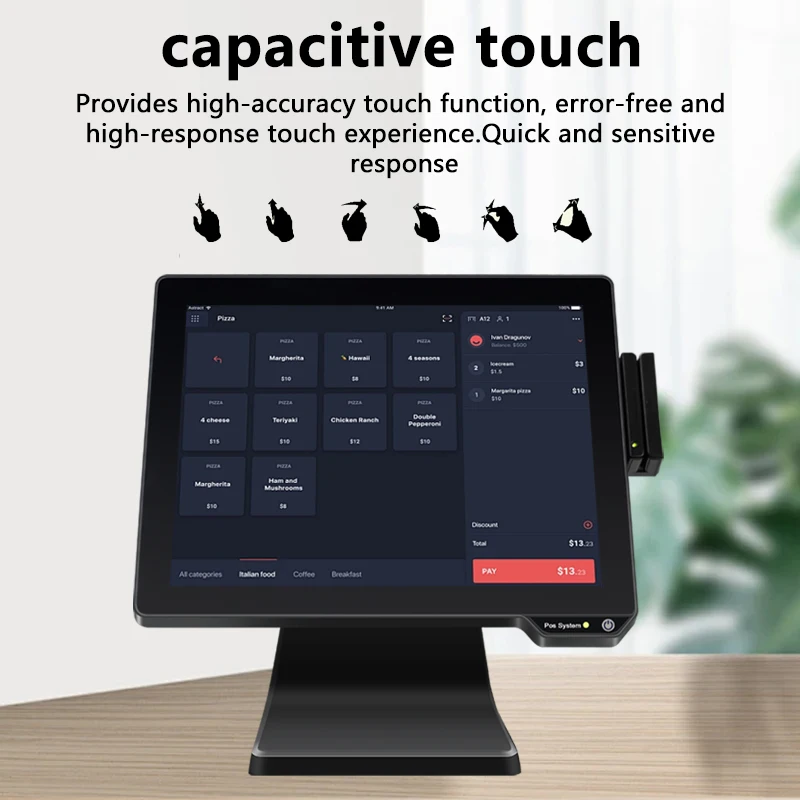 retail pos system 15.1inch All In One Touch Screen pos terminal software Smart pos payment billing machine for restaurant
