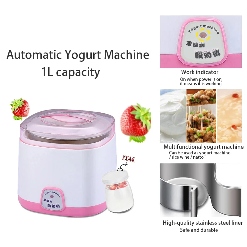 
1L capacity Automatic Stainless Steel Liner Home DIY Yoghourt Container Yogurt Maker Machine 