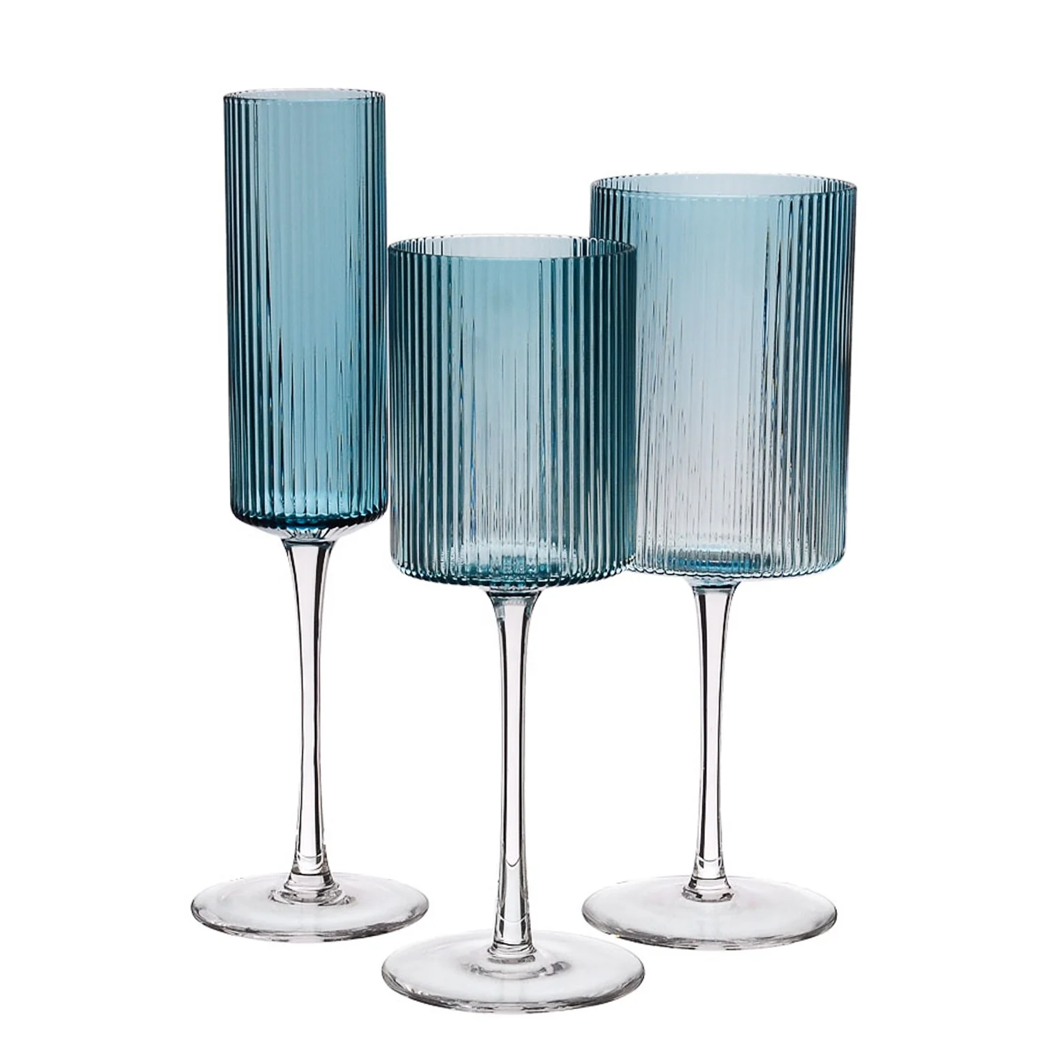 Customized Quality wine glass set luxury Champagne Flute Glass Stripe ripple white wine glass