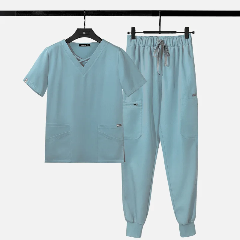 2023 Customized Logo Short Sleeved Surgical Suit Doctors Zipper Scrubs Uniforms Sets Nursing Hospital Uniforms Wholesale