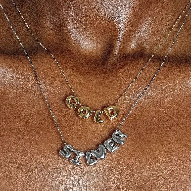 18k gold plated custom Brass jewelry A-Z 26 initial letter necklace bubble letter necklace personalized name necklace
