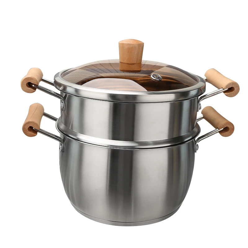Hot Sale 304 Double Handle Large Hot Pot Soup Cooking Steamer Pot Milk Pan 3 Piece Stainless
