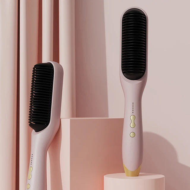 Wholesale Customization Salon Hair Dryer Comb Hot Air Hair Straightener Brush Electric Ceramic Pink 3 Styles Hair Technology