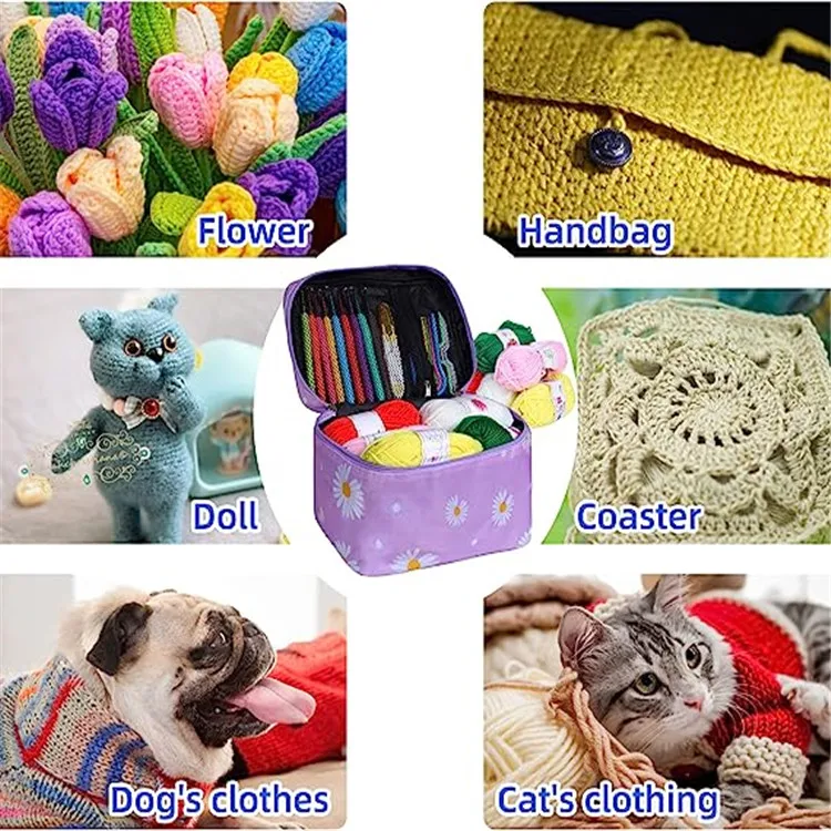 59-piece Colorful Crochet Tool Kit Needles Hook Aluminum Diy Knitting Wool Sewing Storage Kit Knitting Yarn Set