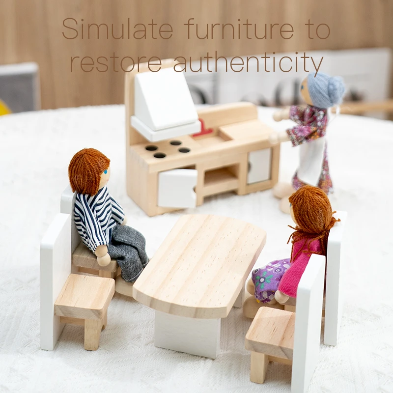 Children wooden mini simulation small furniture set toys girl role play toy small villa decoration accessories wooden diy toy